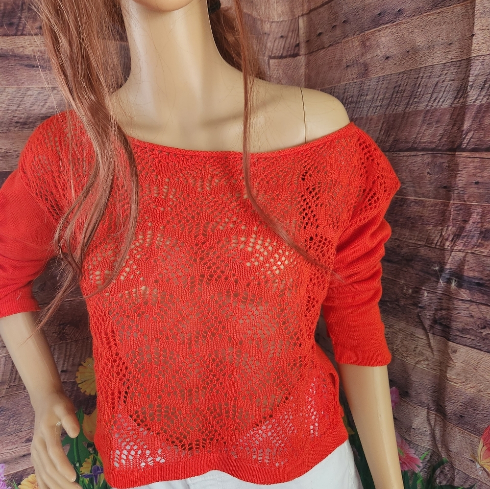 Crop top, hand/machine knit, new, 100% cotton